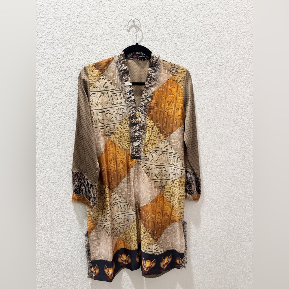 Multicolor Patterned Long Sleeve Tunic Shirt For … - image 1